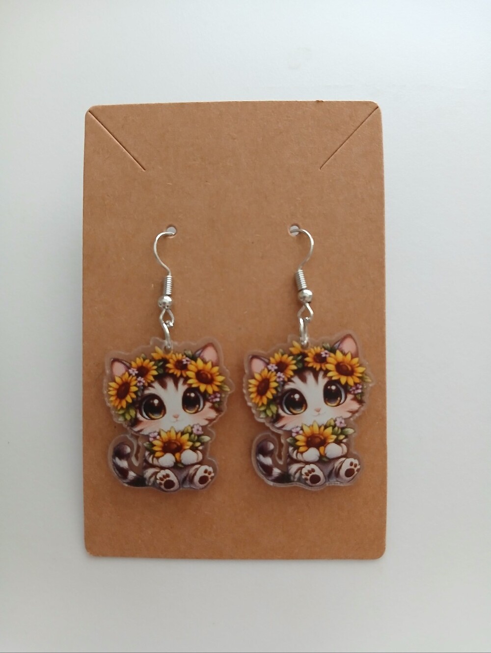 Fashion Jewelry Yellow Sunflower Cat Drop Earrings